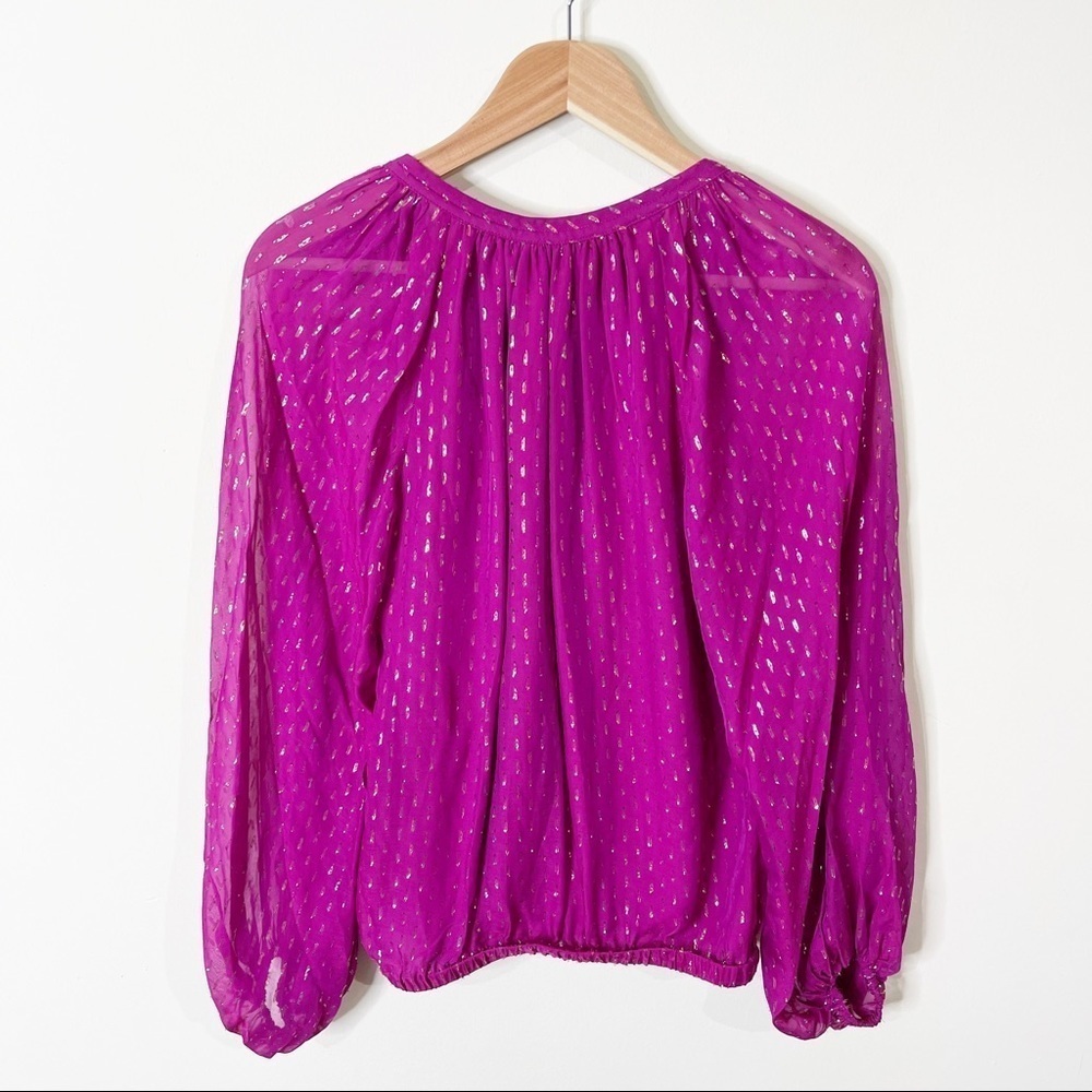 Ramy Brook Deep Fuschia Anora Metallic Fleck Silk Balloon Sleeves Blouse XXS - Picture 8 of 10